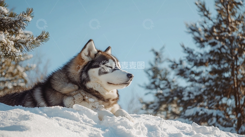 高清大图下载【趣麦麦图】雪地里的哈士奇
