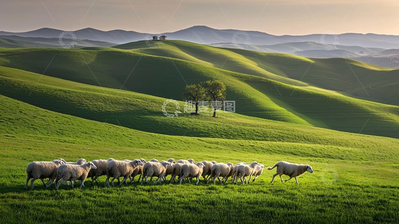 高清大图下载【趣麦麦图】绿色田野上的羊群
