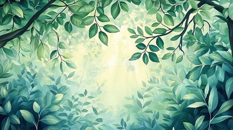 高清大图下载【趣麦麦图】绿色树叶的光影森林