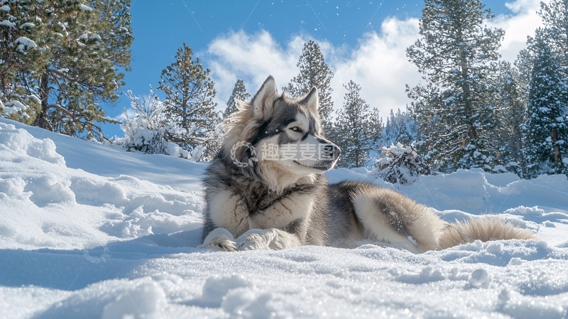 高清大图下载【趣麦麦图】雪地里的哈士奇