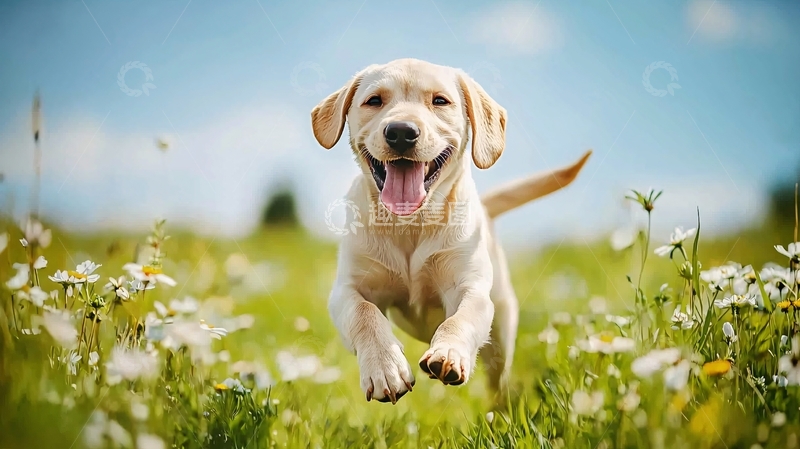高清大图下载【趣麦麦图】快乐奔跑的金毛幼犬