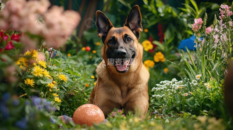 高清大图下载【趣麦麦图】德国牧羊犬在花园里玩耍