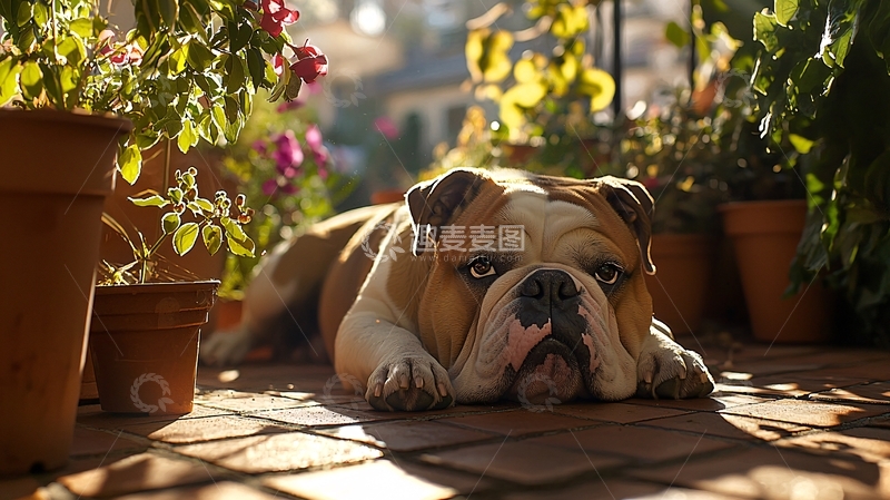 高清大图下载【趣麦麦图】阳光下的斗牛犬