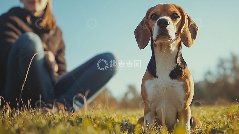 高清大图下载【趣麦麦图】户外阳光下的贝格莱犬