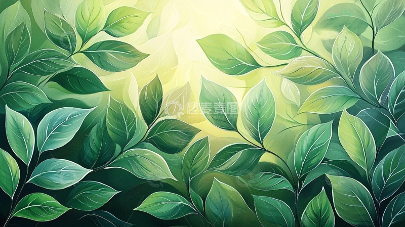 高清大图下载【趣麦麦图】翠绿树叶光影绘画