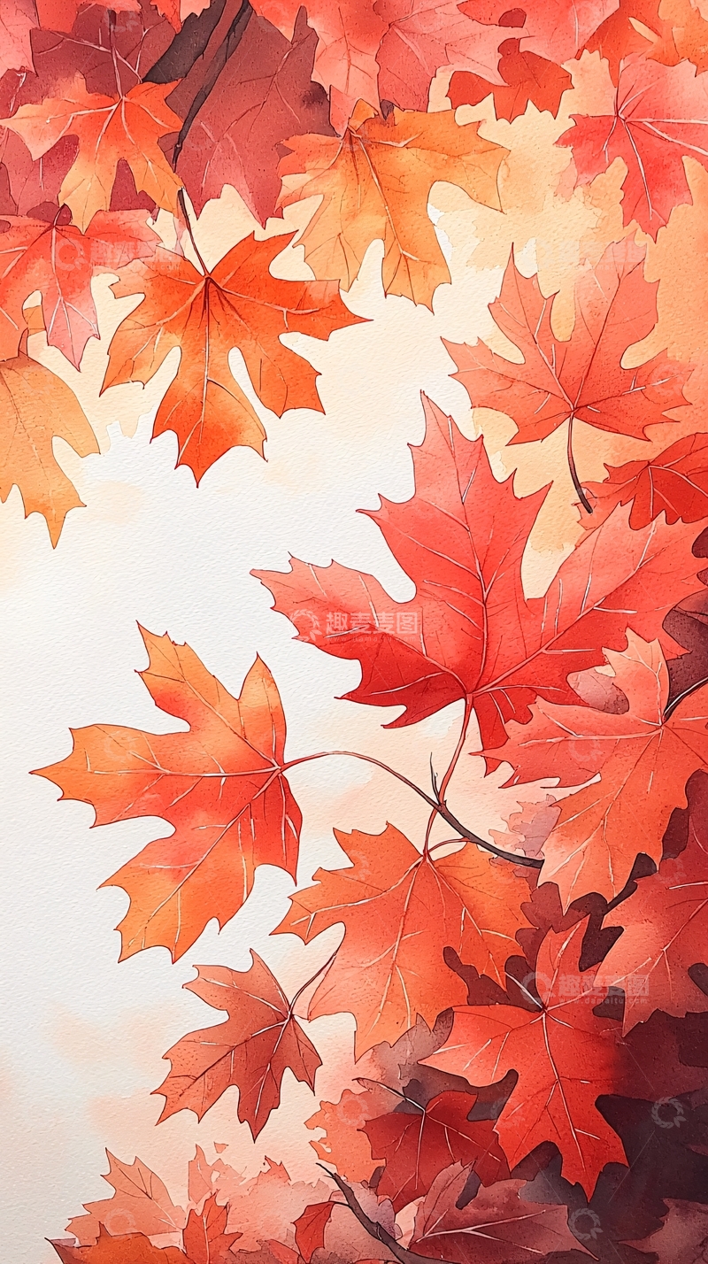 高清大图下载【趣麦麦图】秋叶水彩画背景图