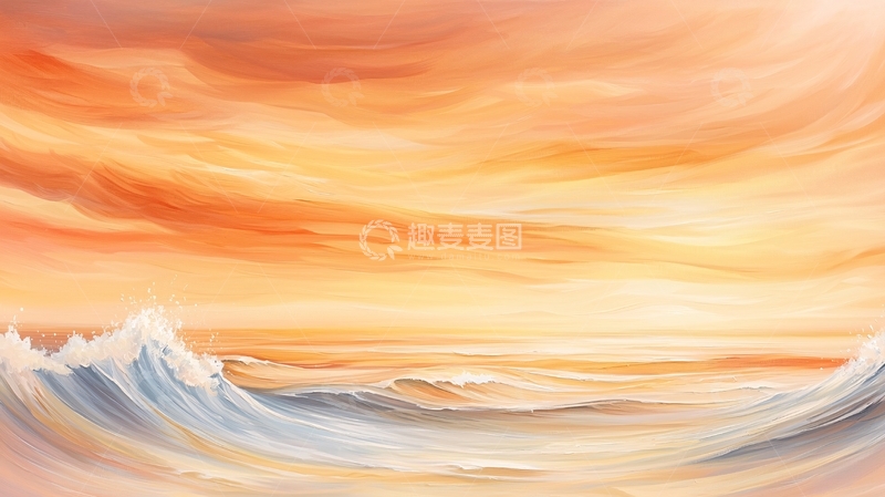高清大图下载【趣麦麦图】海浪拍打着沙滩的夕阳