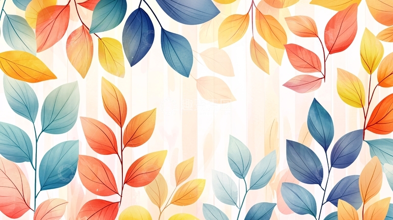高清大图下载【趣麦麦图】彩色树叶水彩背景