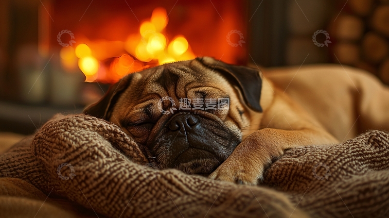 高清大图下载【趣麦麦图】温暖的壁炉旁熟睡的狗