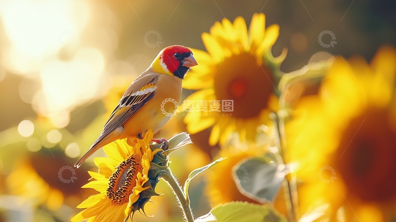 高清大图下载【趣麦麦图】金丝雀与向日葵的和谐之美