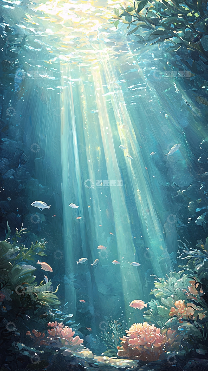 高清大图下载【趣麦麦图】海底阳光穿透森林