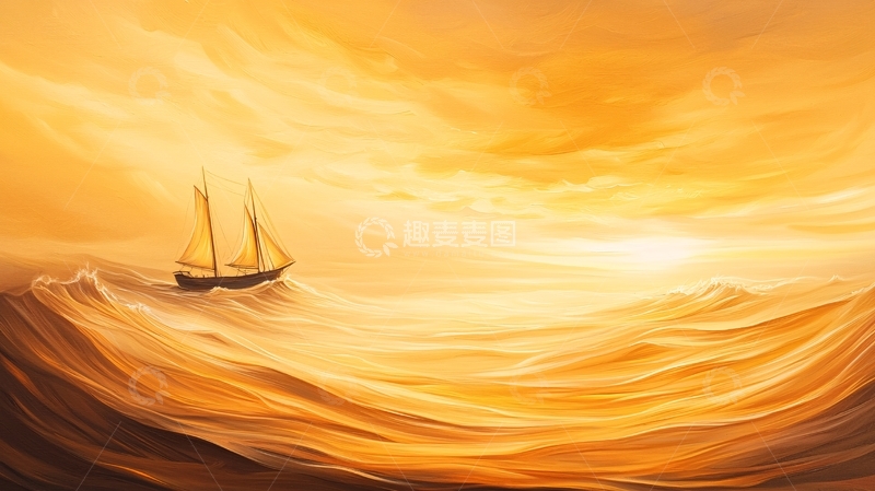高清大图下载【趣麦麦图】金色海面航行帆船