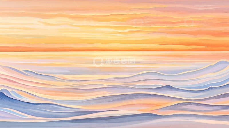 高清大图下载【趣麦麦图】海面日出唯美油画