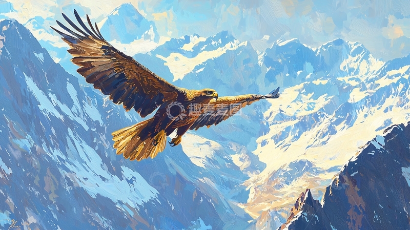 高清大图下载【趣麦麦图】翱翔于雪山之上的雄鹰