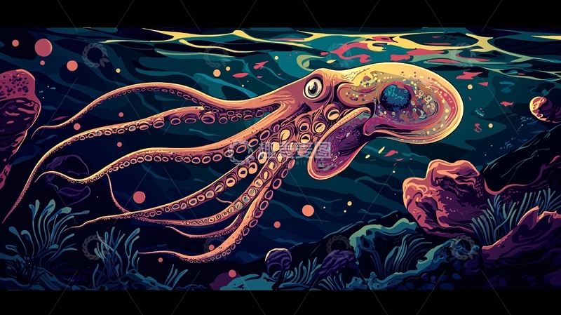 高清大图下载【趣麦麦图】深海章鱼插画艺术