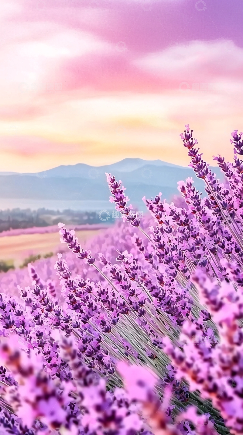 高清大图下载【趣麦麦图】-薰衣草田野日落风景