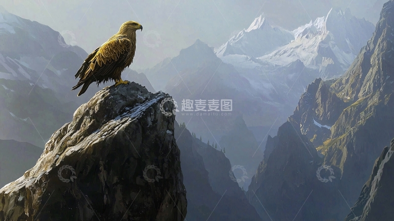 高清大图下载【趣麦麦图】雄鹰山巅俯瞰群峰