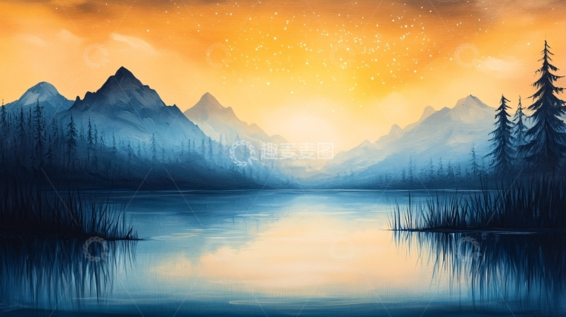 高清大图下载【趣麦麦图】宁静的湖面山水风景画