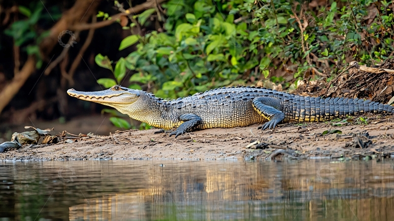 高清大图下载【趣麦麦图】鳄鱼在河边休息