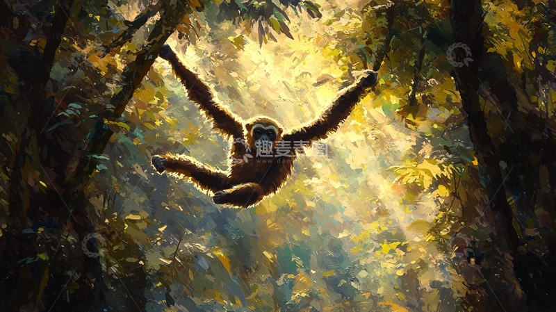 高清大图下载【趣麦麦图】森林中的长臂猿