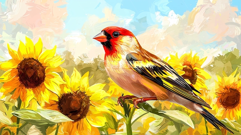 高清大图下载【趣麦麦图】金丝雀与向日葵的和谐之美