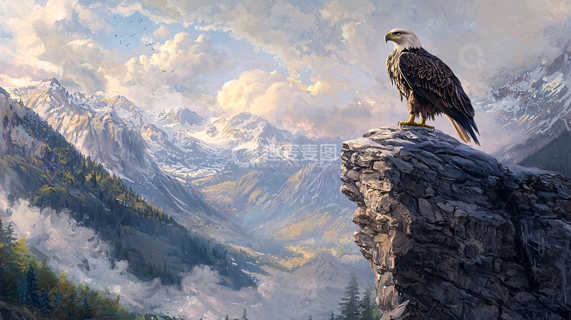 高清大图下载【趣麦麦图】雄鹰山巅俯瞰群峰