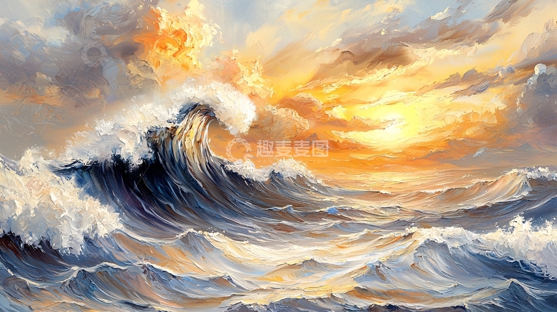 高清大图下载【趣麦麦图】狂风巨浪的海洋画作