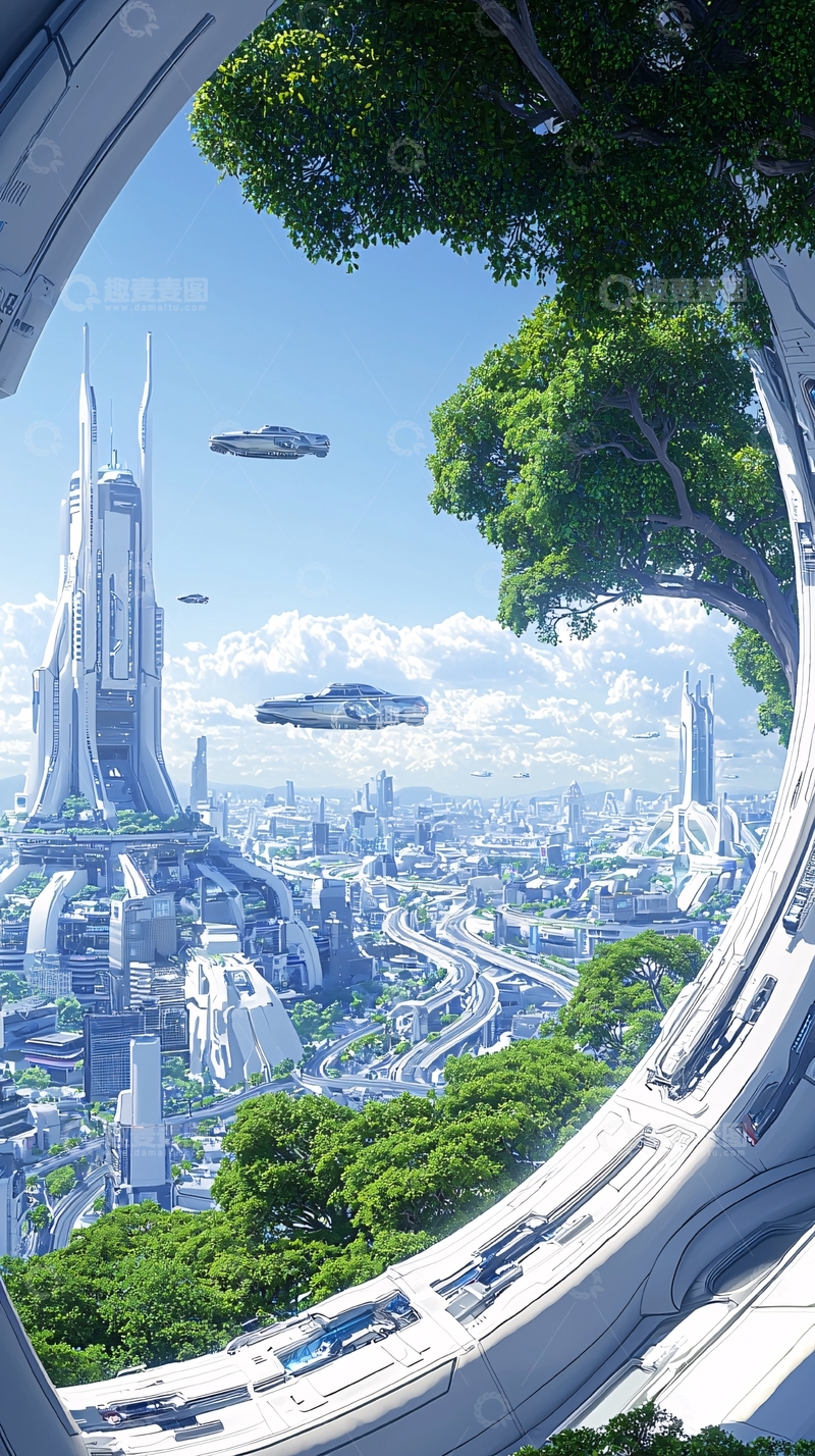 高清大图下载【趣麦麦图】未来城市空中交通