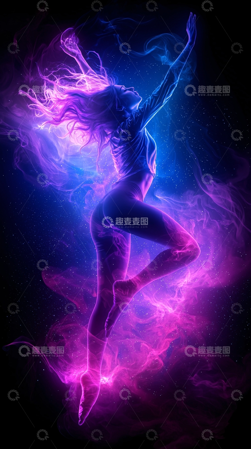 高清大图下载【趣麦麦图】梦幻舞者霓虹光效背景