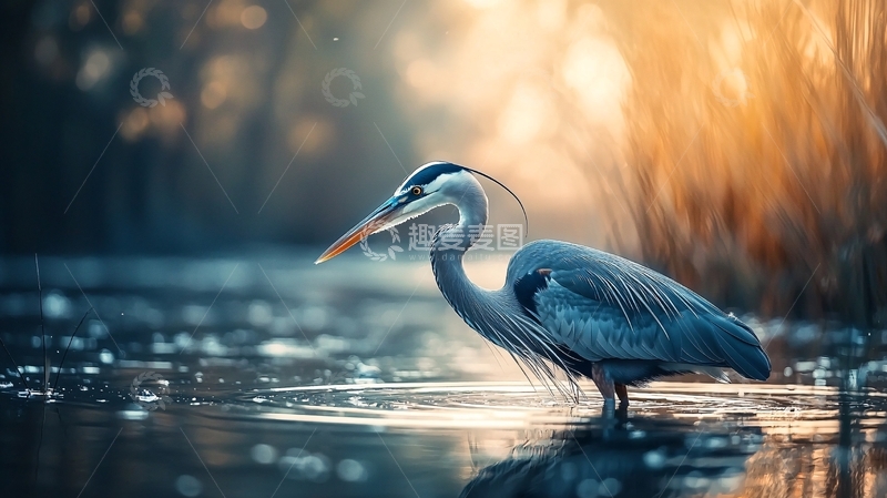高清大图下载【趣麦麦图】晨光中的苍鹭