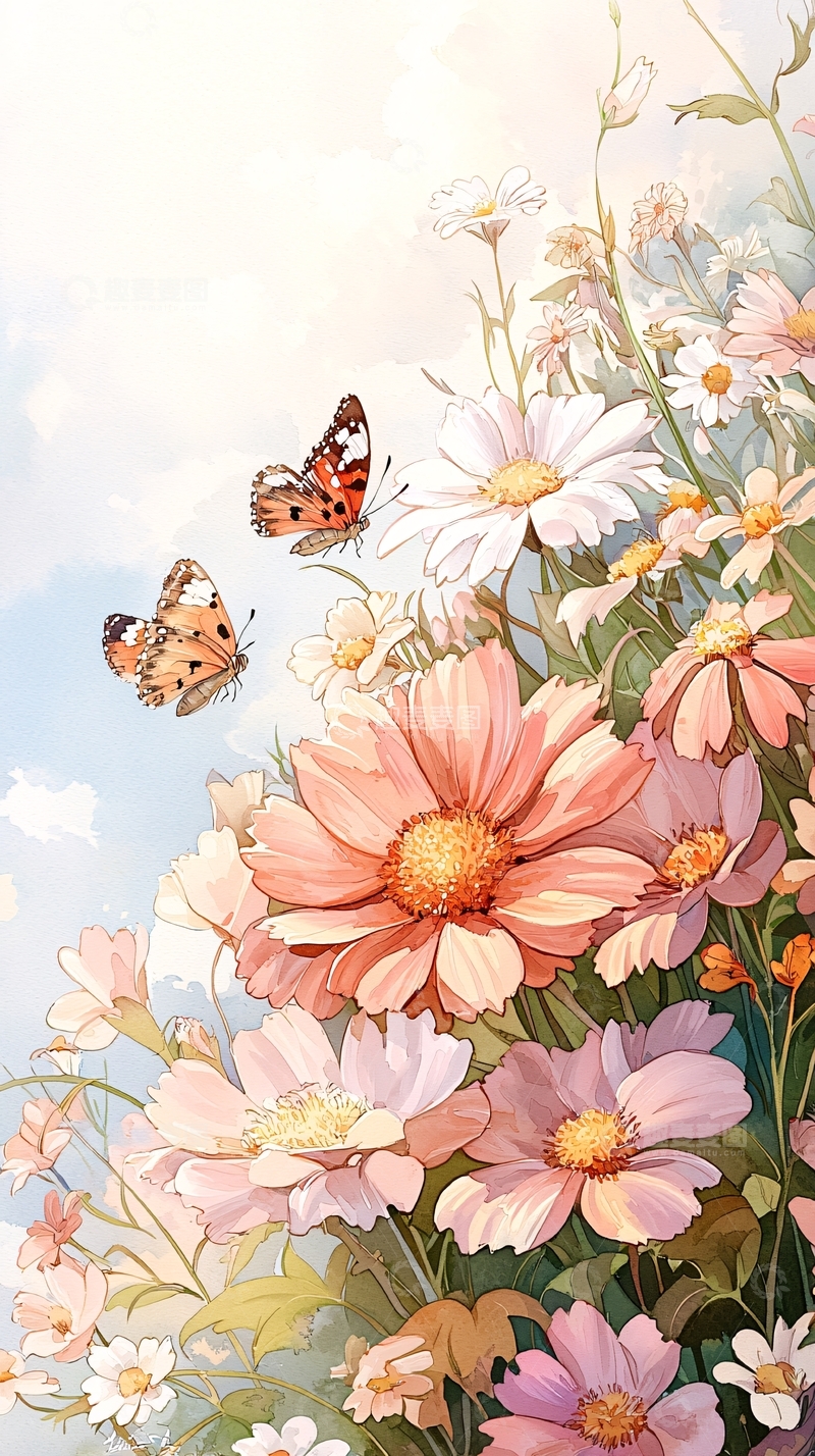 高清大图下载【趣麦麦图】蝴蝶与花朵的梦幻场景