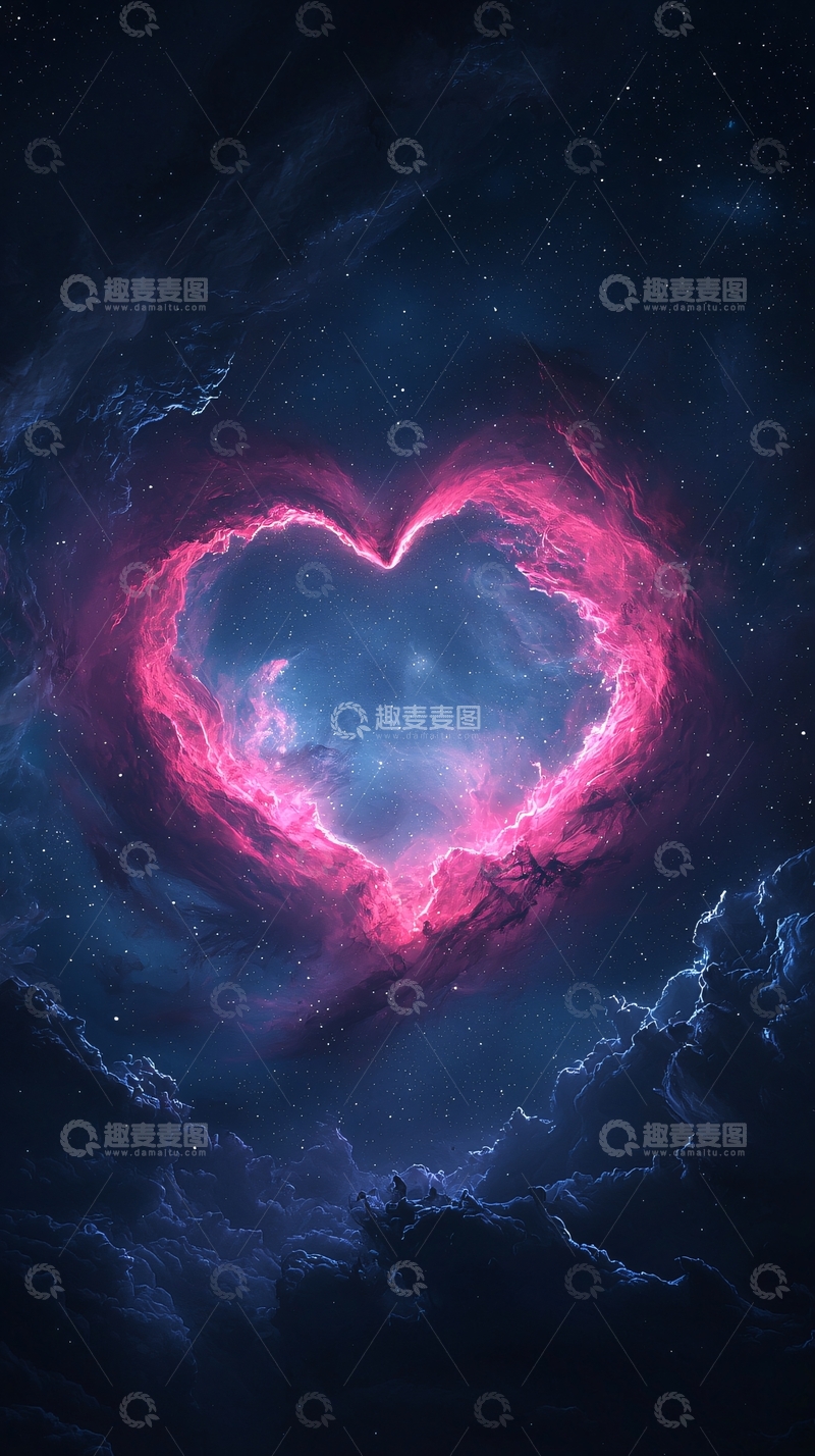 高清大图下载【趣麦麦图】心形星云夜空浪漫背景