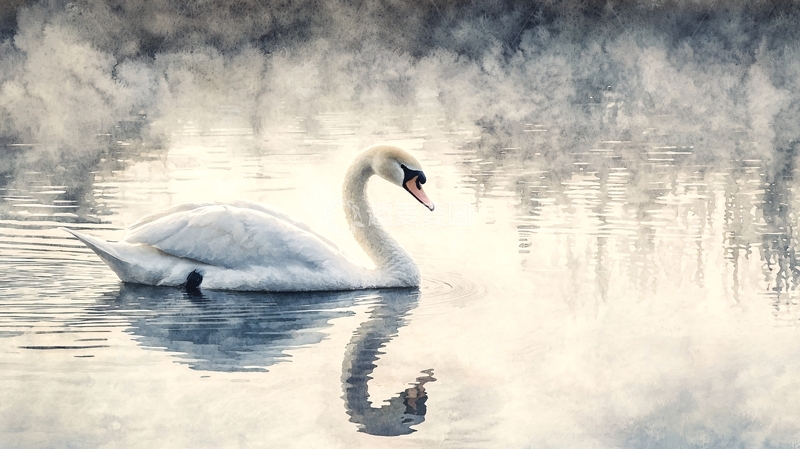 高清大图下载【趣麦麦图】晨雾中的天鹅