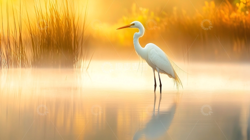 高清大图下载【趣麦麦图】晨雾中的白鹭