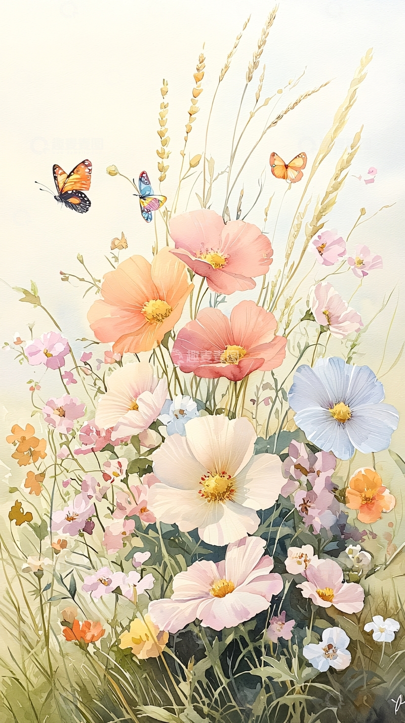 高清大图下载【趣麦麦图】夏日花海蝴蝶飞舞