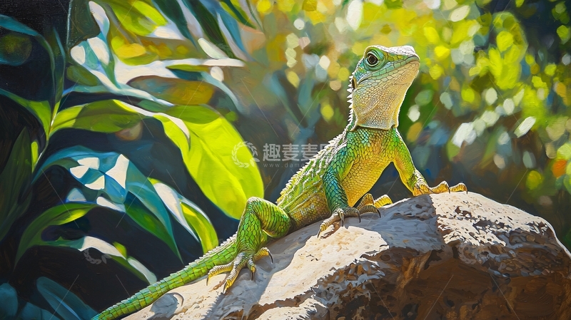 高清大图下载【趣麦麦图】阳光下的绿色蜥蜴