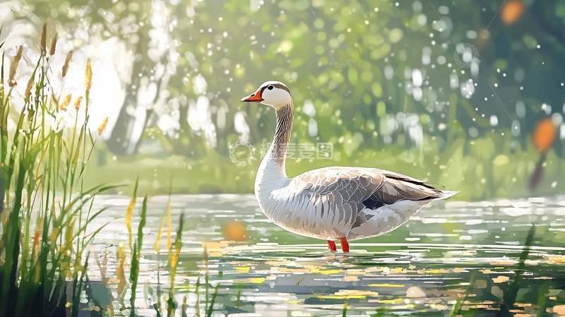 高清大图下载【趣麦麦图】湖边的鹅高清图片