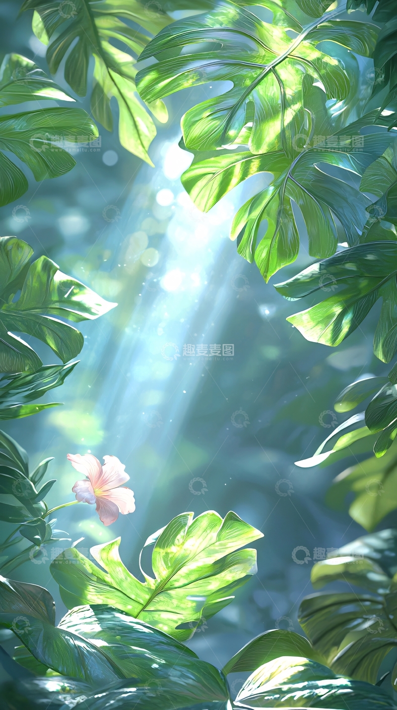高清大图下载【趣麦麦图】阳光穿透热带雨林