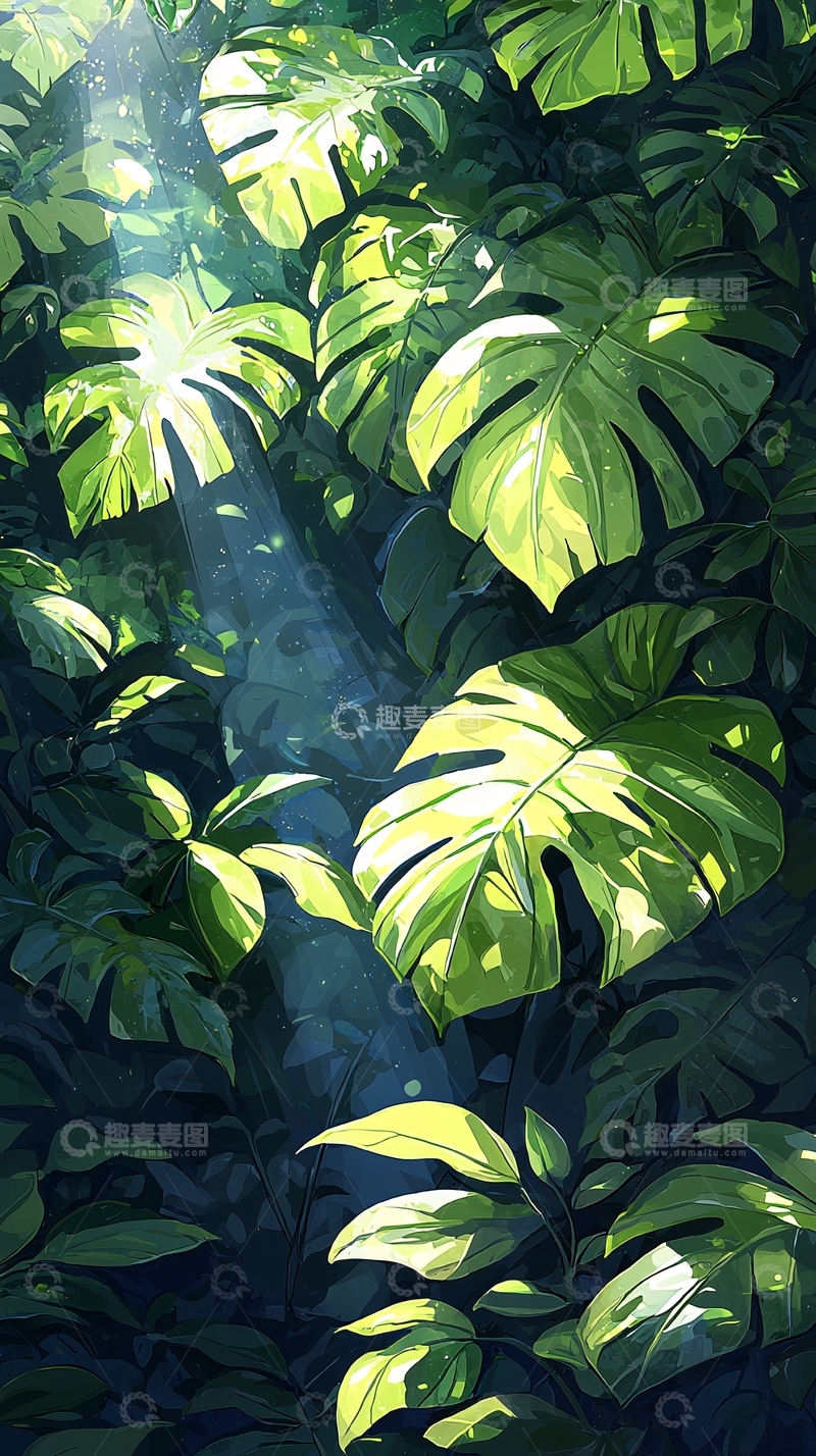 高清大图下载【趣麦麦图】阳光穿透丛林树叶
