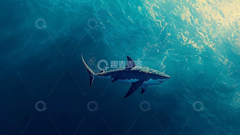 高清大图下载【趣麦麦图】深海鲨鱼游动场景