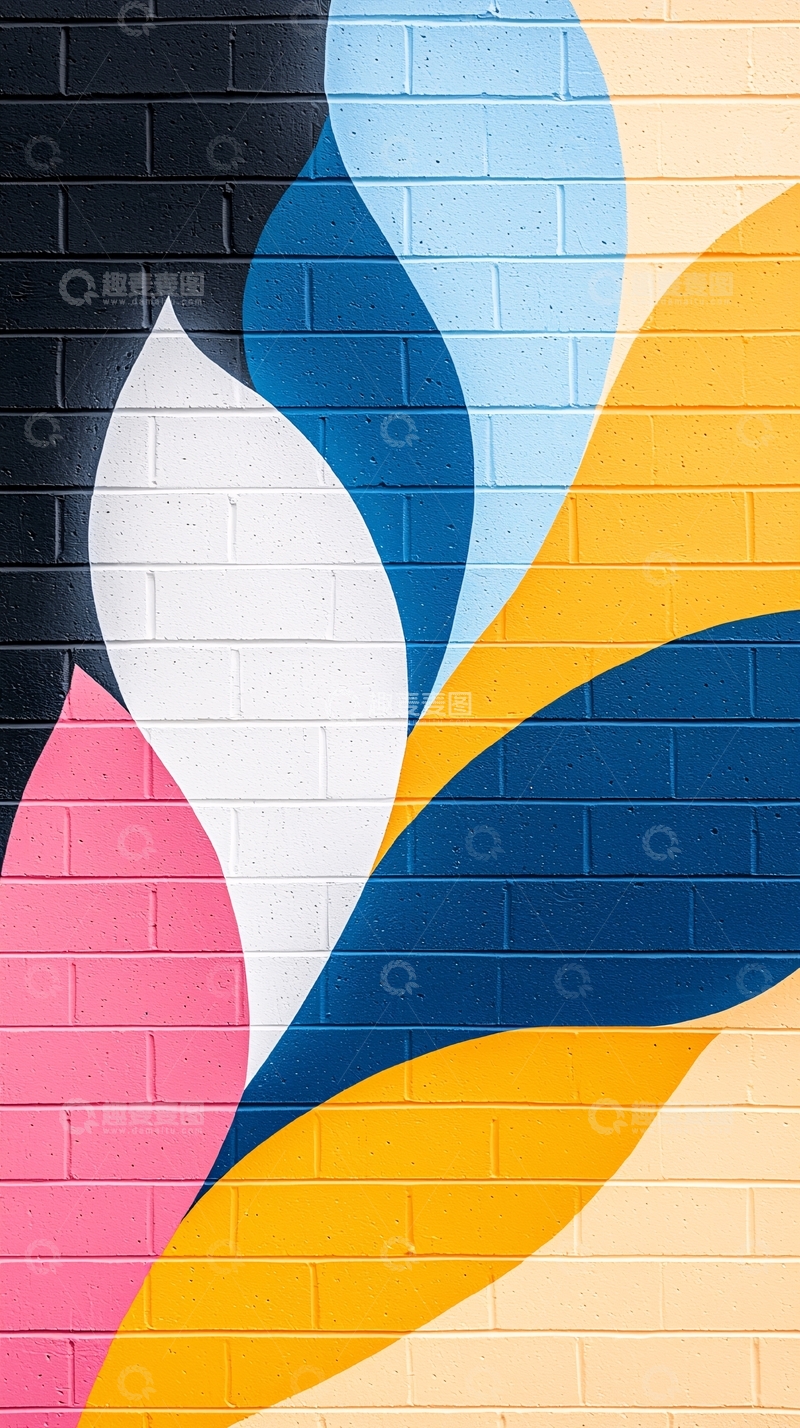 高清大图下载【趣麦麦图】砖墙上的抽象彩色艺术图案