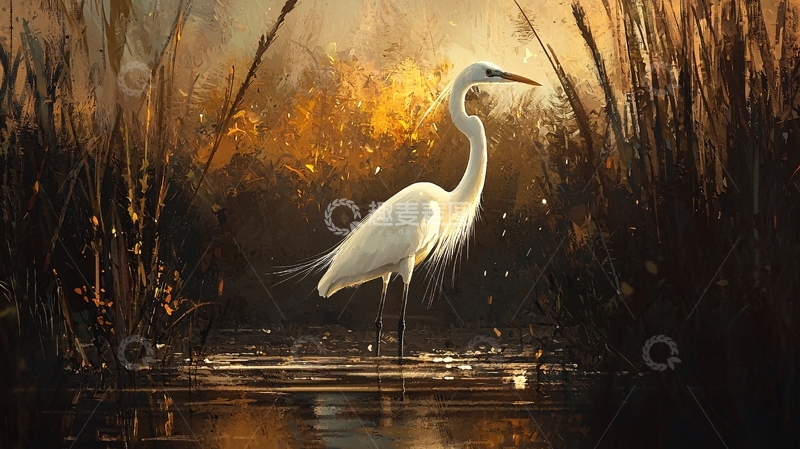 高清大图下载【趣麦麦图】晨光中的白鹭