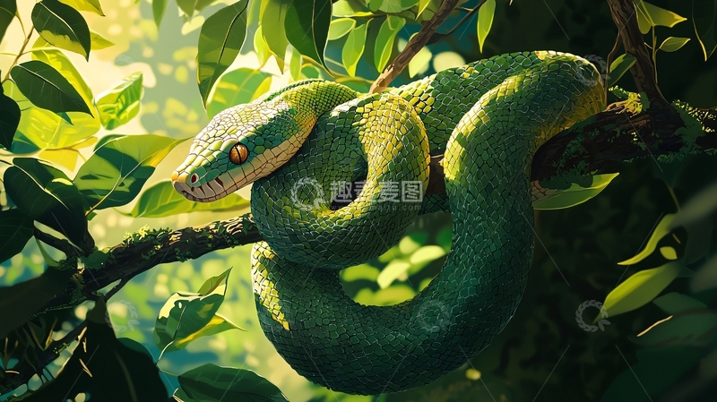 高清大图下载【趣麦麦图】绿树上的蛇高清图片