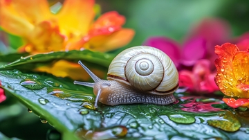蜗牛与雨后花朵