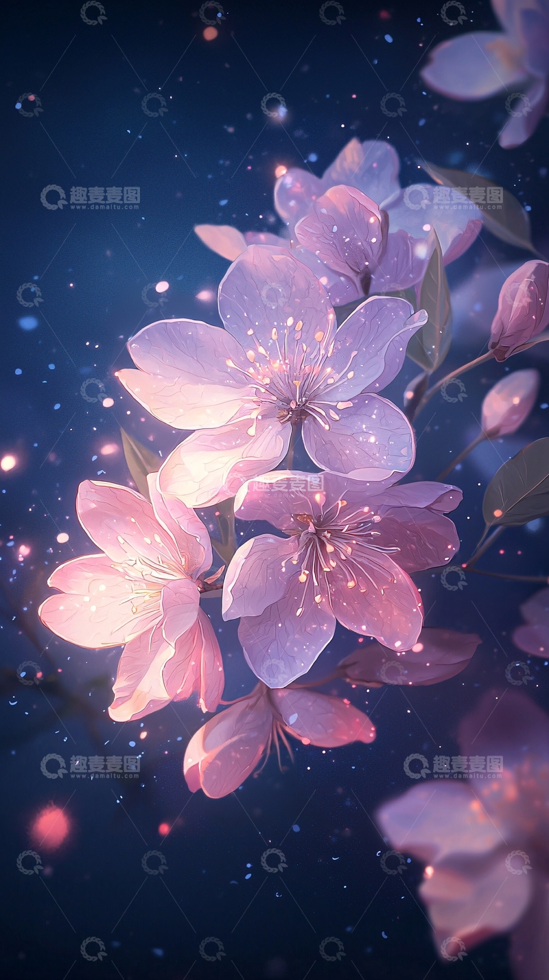 高清大图下载【趣麦麦图】梦幻樱花夜景背景图