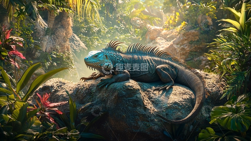 高清大图下载【趣麦麦图】蓝头蜥蜴在岩石上的自然场景