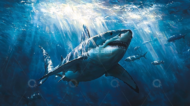 高清大图下载【趣麦麦图】深海巨鲨与小鱼群