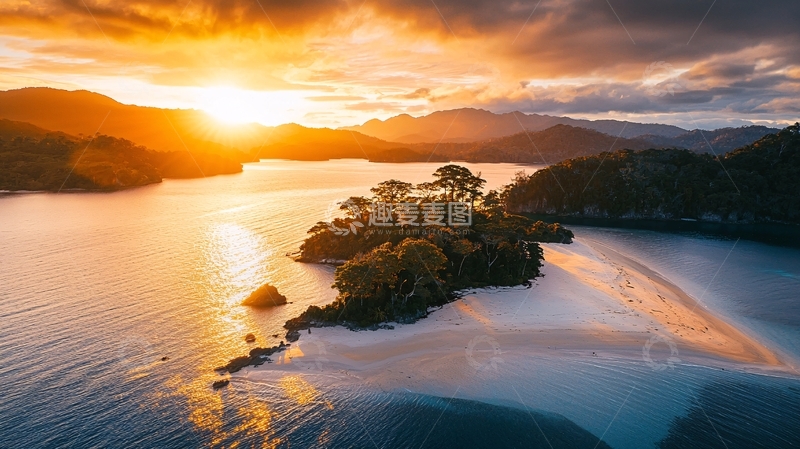 高清大图下载【趣麦麦图】无人岛日落高清图片