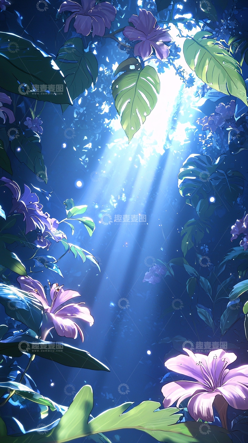 高清大图下载【趣麦麦图】梦幻森林光影下的花朵