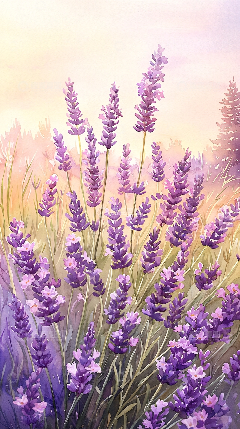 高清大图下载【趣麦麦图】薰衣草花海夕阳美景